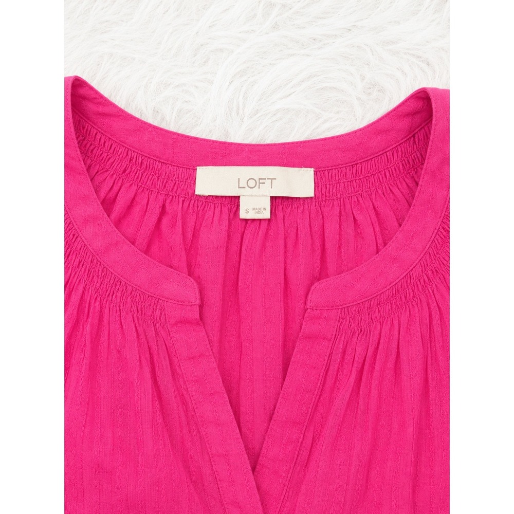 LOFT Hot Pink Flutter Sleeve Blouse Small | Cottagecore Boho Feminine Summer Top - Picture 3 of 3